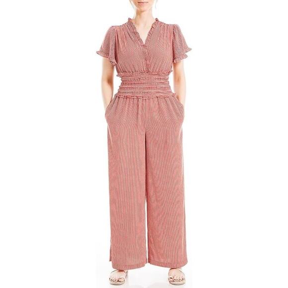Max Studio Red Stripe Smocked Waist Jumpsuit – Size XL (EUC) - Picture 3 of 10